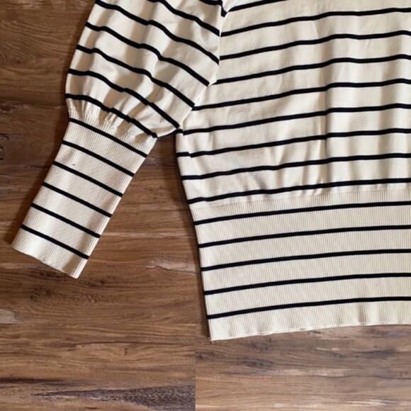 Who What Wear Striped Poetic Puff Sleeve Crewneck Pullover Sweater - Picture 6 of 12